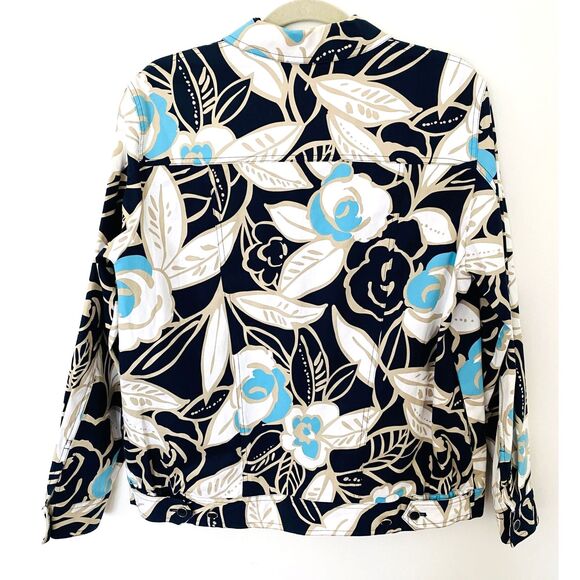 Alfred Dunner Floral Blazer Buttons Cotton Blend Stretch Jacket -Light Stain 12 - Picture 2 of 9